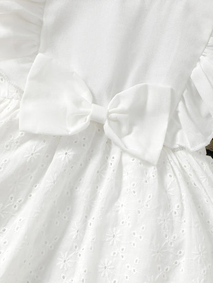 0-3 Year old Baby girl Dress Solid Color Bow Ruffle Princess Dress Suitable for Toddlers Baby girl Spring autumn Dress - Merit Sell