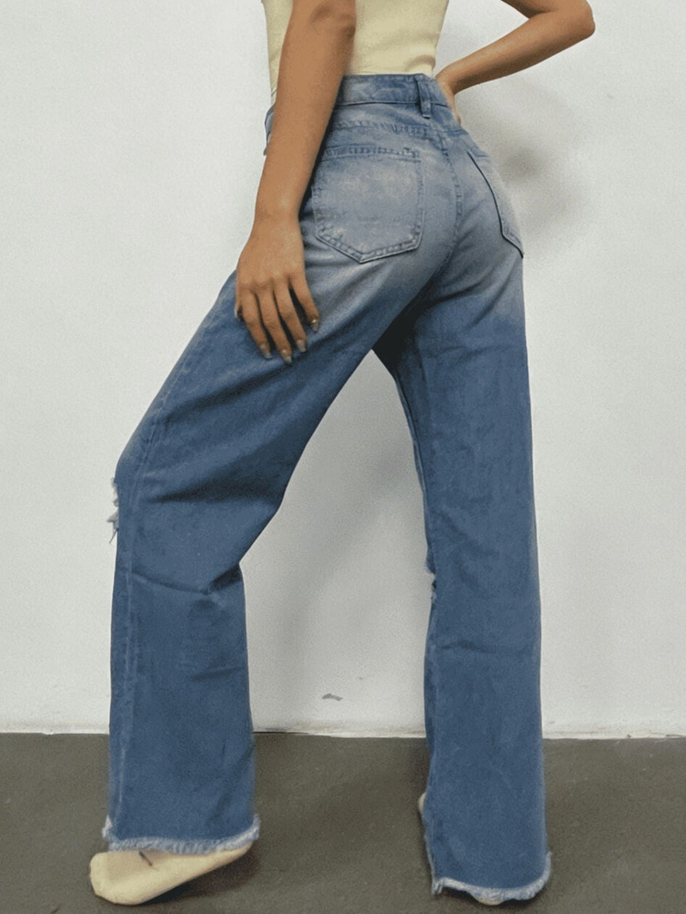 Distressed Raw Hem Bootcut Jeans - Merit Sell