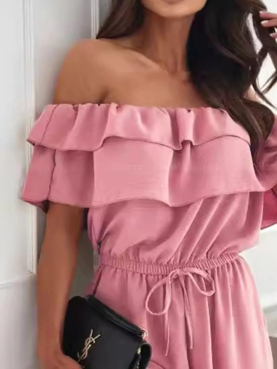 Off-Shoulder Ruffled Wide Leg Jumpsuit - Merit Sell