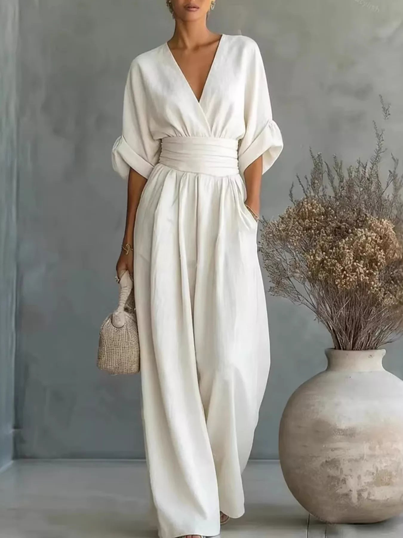 Full Size Half Sleeve Wide Leg Jumpsuit Plus Size - Merit Sell