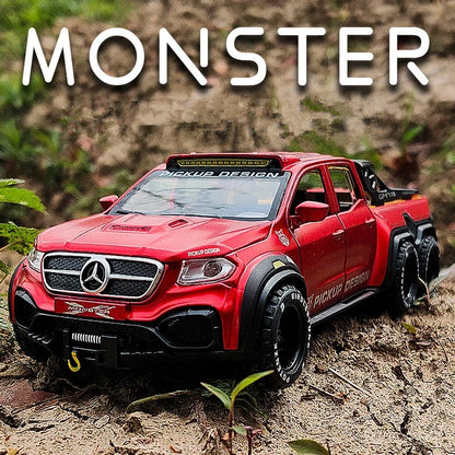 1/28 X-class 6X6 Tyre Pickup Metal Diecast Alloy Toy Cars Models Trucks For Boys Childrens Kids Off-road Vehicle Collection Gift - Merit Sell