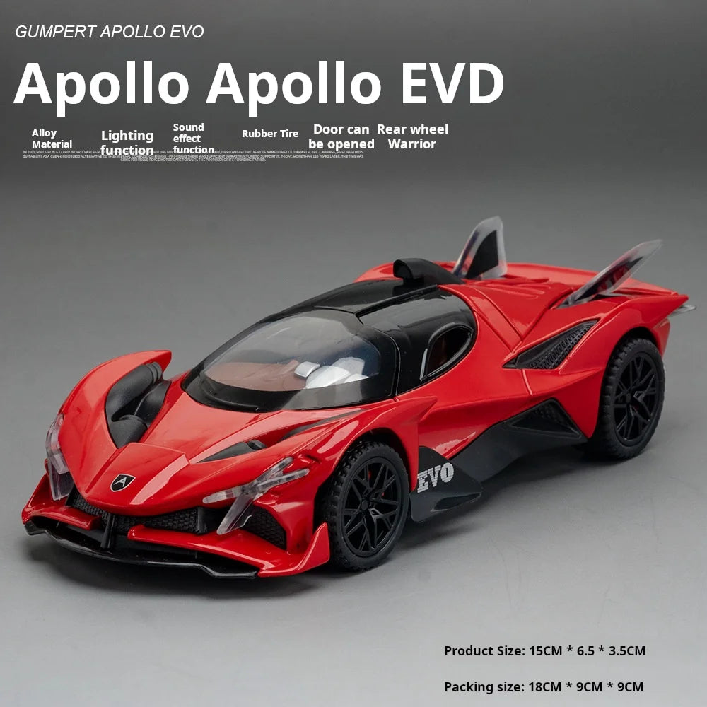 1:32 Scale Apollo EVO Car Toy Models Alloy Diecast Sports Cars Pull Back Sound Light 2 Doors Opened Racing Vehicles Gift for Kid - Merit Sell