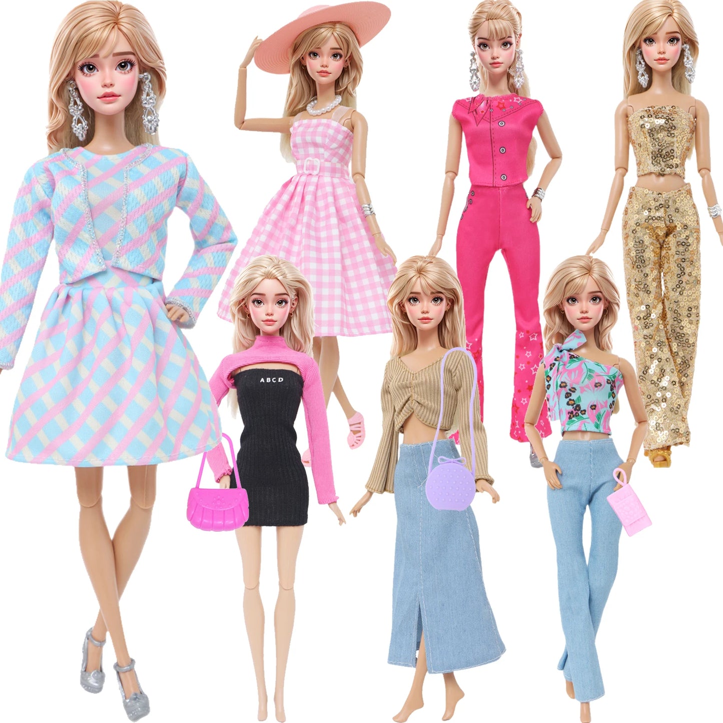 1/6 Doll Outfit Ba Doll Bie Shiny Princess Dress Clothes 30cm 11.5 Inch Doll Accessories Skirt Coat Top Pants with Shoes Hat Bag - Merit Sell