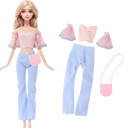 1/6 Doll Outfit Ba Doll Bie Shiny Princess Dress Clothes 30cm 11.5 Inch Doll Accessories Skirt Coat Top Pants with Shoes Hat Bag - Merit Sell