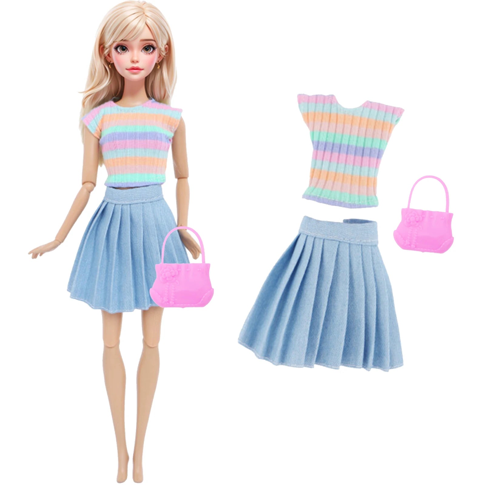 1/6 Doll Outfit Ba Doll Bie Shiny Princess Dress Clothes 30cm 11.5 Inch Doll Accessories Skirt Coat Top Pants with Shoes Hat Bag - Merit Sell