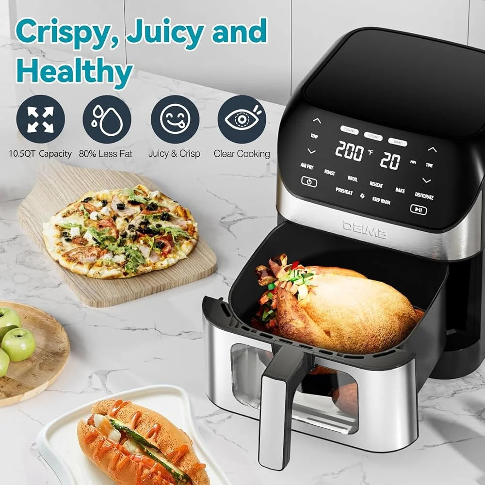 10.2QT Large Air Fryer 1700W Touch Screen with 10 Cooking Presets Multifunctional Healthy Kitchen Cooker - Merit Sell