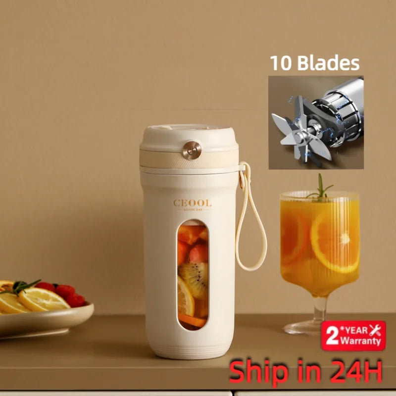 10 Blades Electric Portable Blender 350ML Juicer Fruit Mixers USB Rechargeable Smoothie Juicer Cup Squeezer Juice Maker - Merit Sell