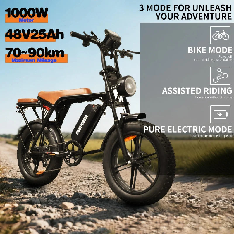1000W Motor Adult Electric Bike 48V 25AH 20-inch Snow Tire Electric bicycle Outdoor adult Off-Road Bicycle Mountain Ebike - Merit Sell