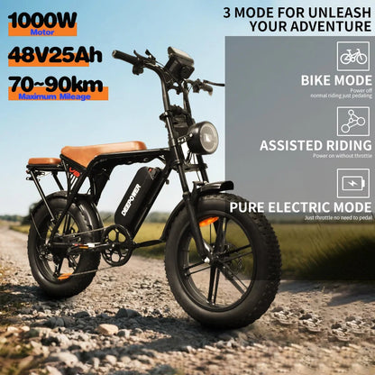 1000W Motor Adult Electric Bike 48V 25AH 20-inch Snow Tire Electric bicycle Outdoor adult Off-Road Bicycle Mountain Ebike - Merit Sell