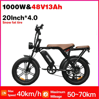 1000W Motor Adult Electric Bike 48V 25AH 20-inch Snow Tire Electric bicycle Outdoor adult Off-Road Bicycle Mountain Ebike - Merit Sell