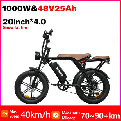 1000W Motor Adult Electric Bike 48V 25AH 20-inch Snow Tire Electric bicycle Outdoor adult Off-Road Bicycle Mountain Ebike - Merit Sell