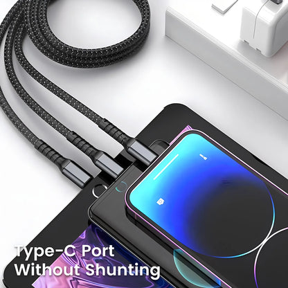 100W Fast Charging Cable Multi Charger Cable Nylon Braided Multiple USB Universal 3 in 1 Charging Cord Adapter with Type-C Micro - Merit Sell