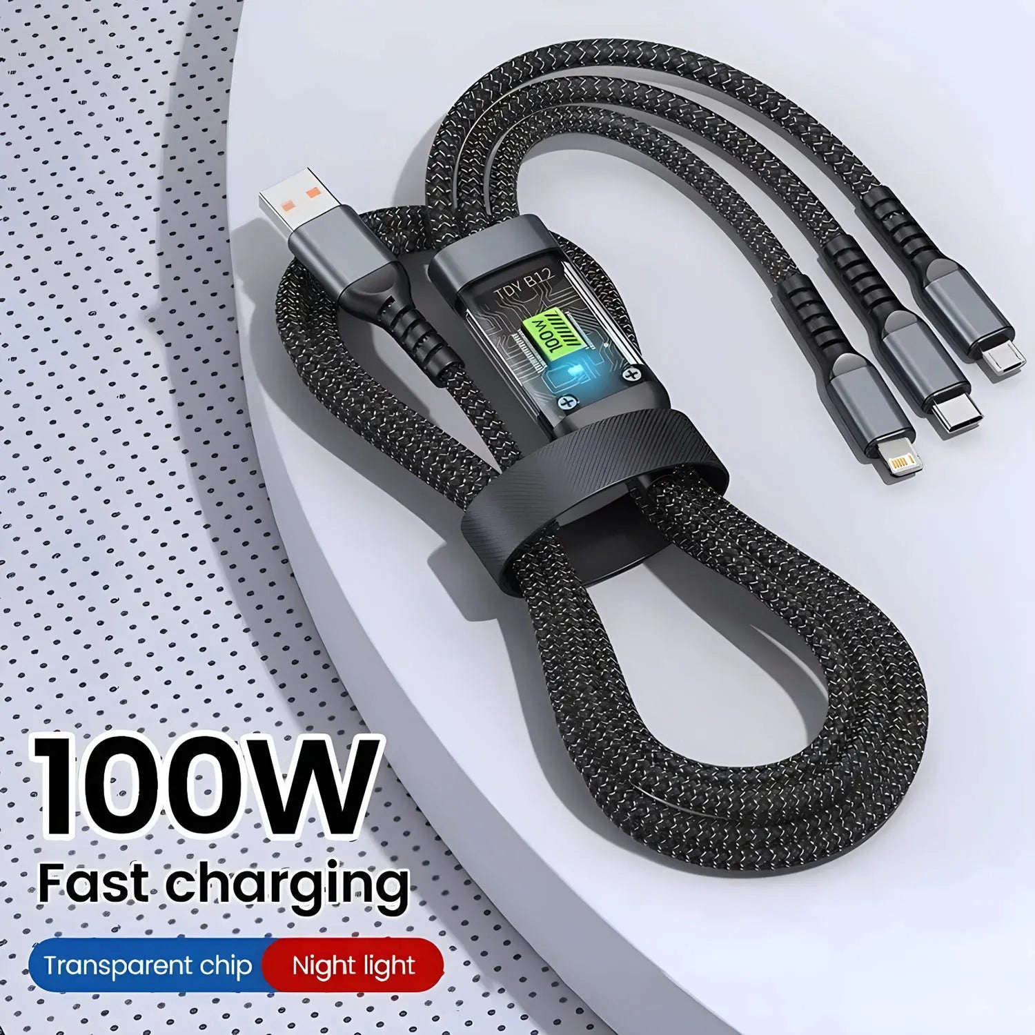 100W Fast Charging Cable Multi Charger Cable Nylon Braided Multiple USB Universal 3 in 1 Charging Cord Adapter with Type-C Micro - Merit Sell