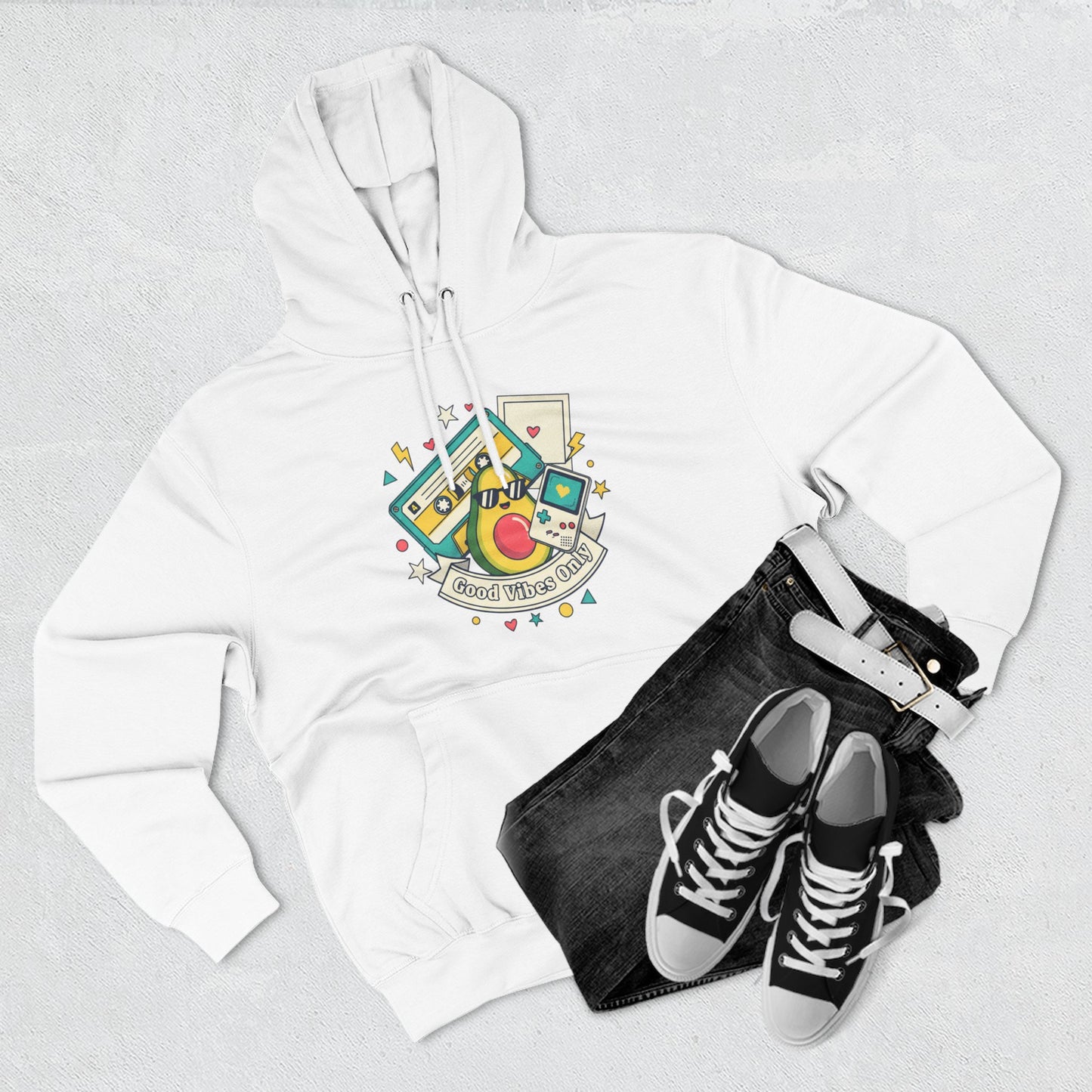 Good Vibes Only Hoodie — Retro Cassette Graphic Fleece Hoodie