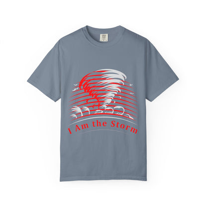 I Am the Storm T-Shirt — Bold Red Tornado Graphic Tee