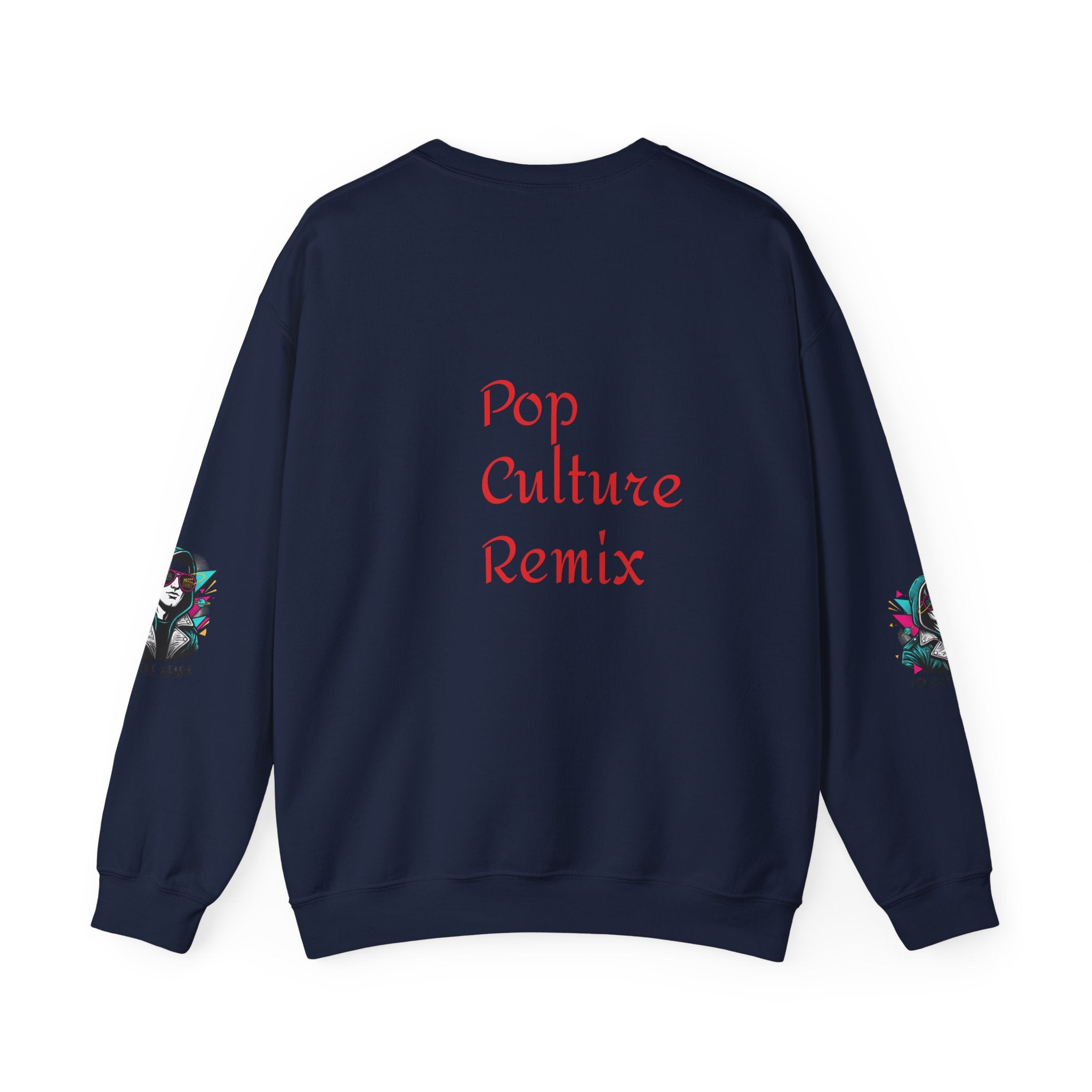 Pop Culture Remix Crewneck Sweatshirt — Retro Neon Hoodie Graphic