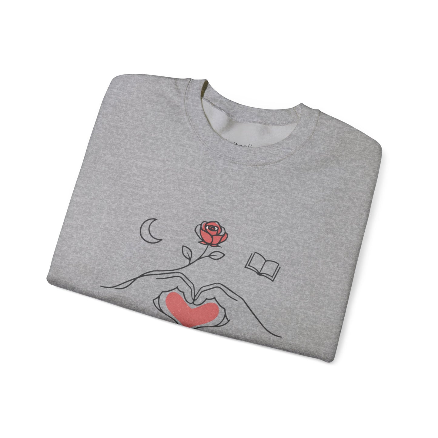 Crewneck Sweatshirt — Heart Hands Rose Illustration (Cozy Home & Self‑Care Vibe)