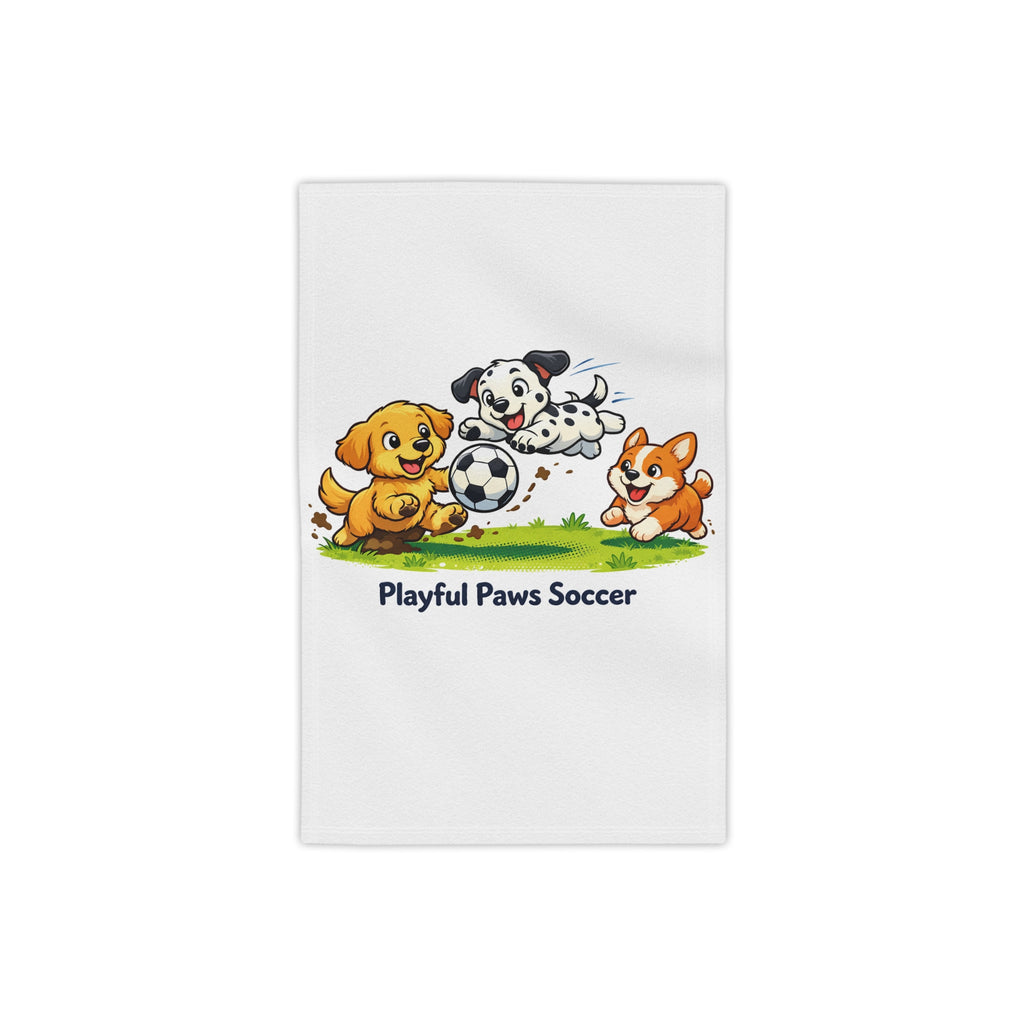 Playful Paws Soccer Beach Towel — Cute Puppies Playing Soccer Kids Towel
