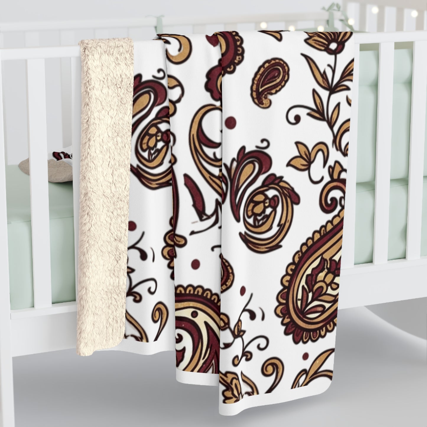 Paisley Sherpa Fleece Blanket — Cozy Brown Vintage Pattern