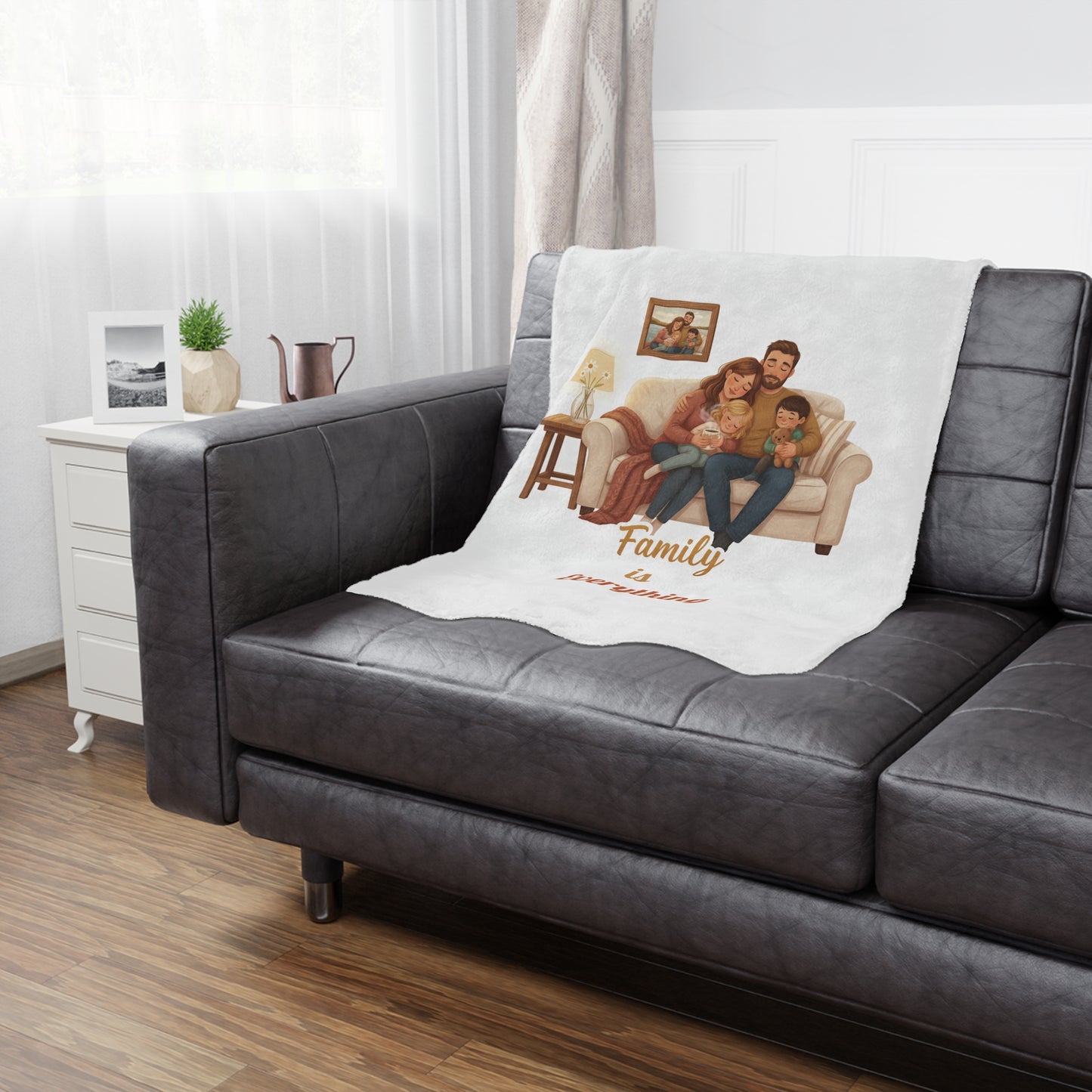 Family Cozy Minky Blanket — Personalized Illustrated Family Sofa Throw