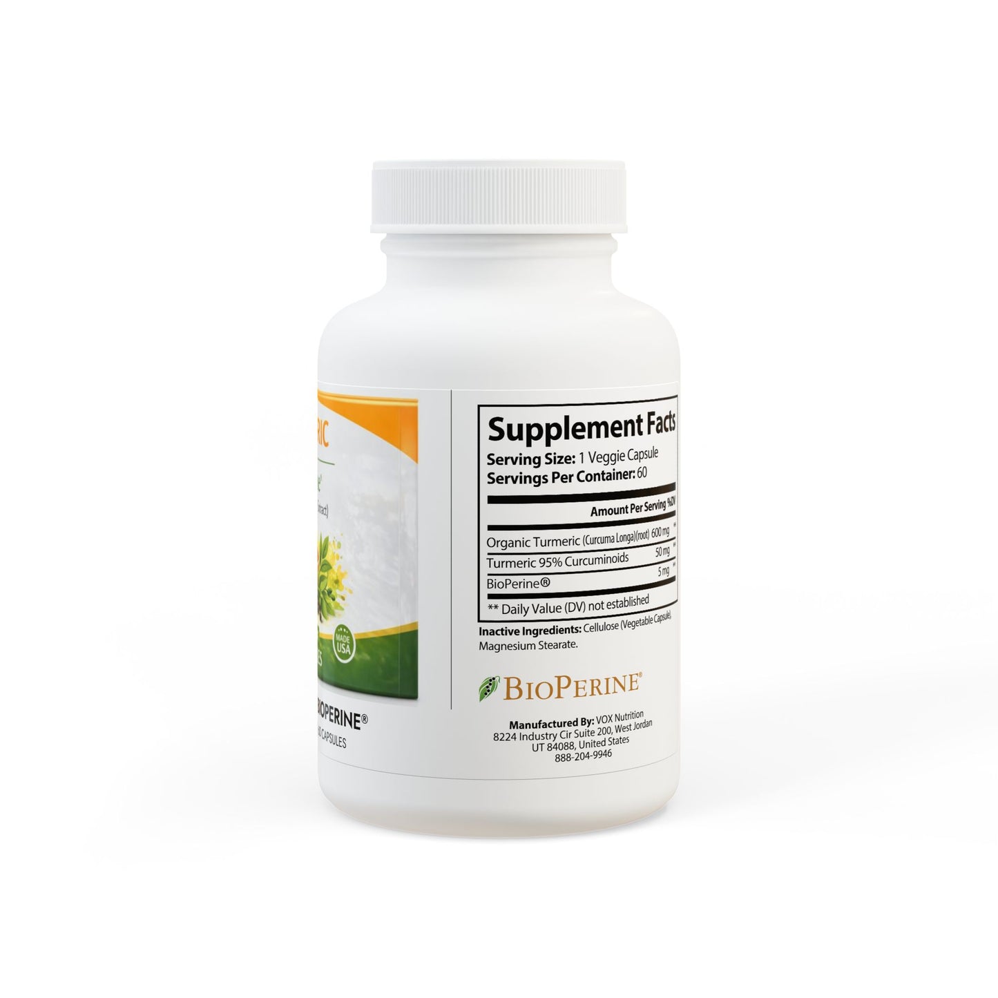 Turmeric with BioPerine® (Black Pepper Fruit Extract) Supplement (60 Capsules)