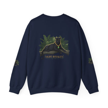 Panther Royale Crewneck Sweatshirt — "Night Royalty" Black Cat Graphic