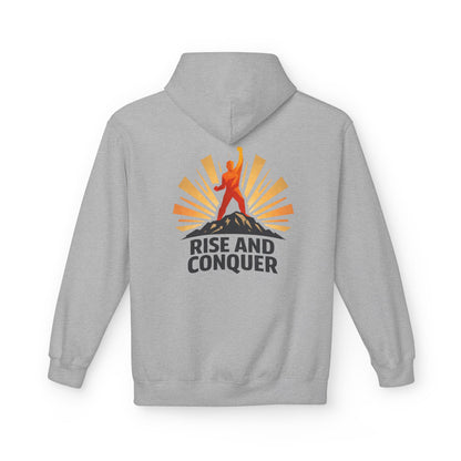 Rise and Conquer Hoodie - Motivational Sunrise Adventure Pullover
