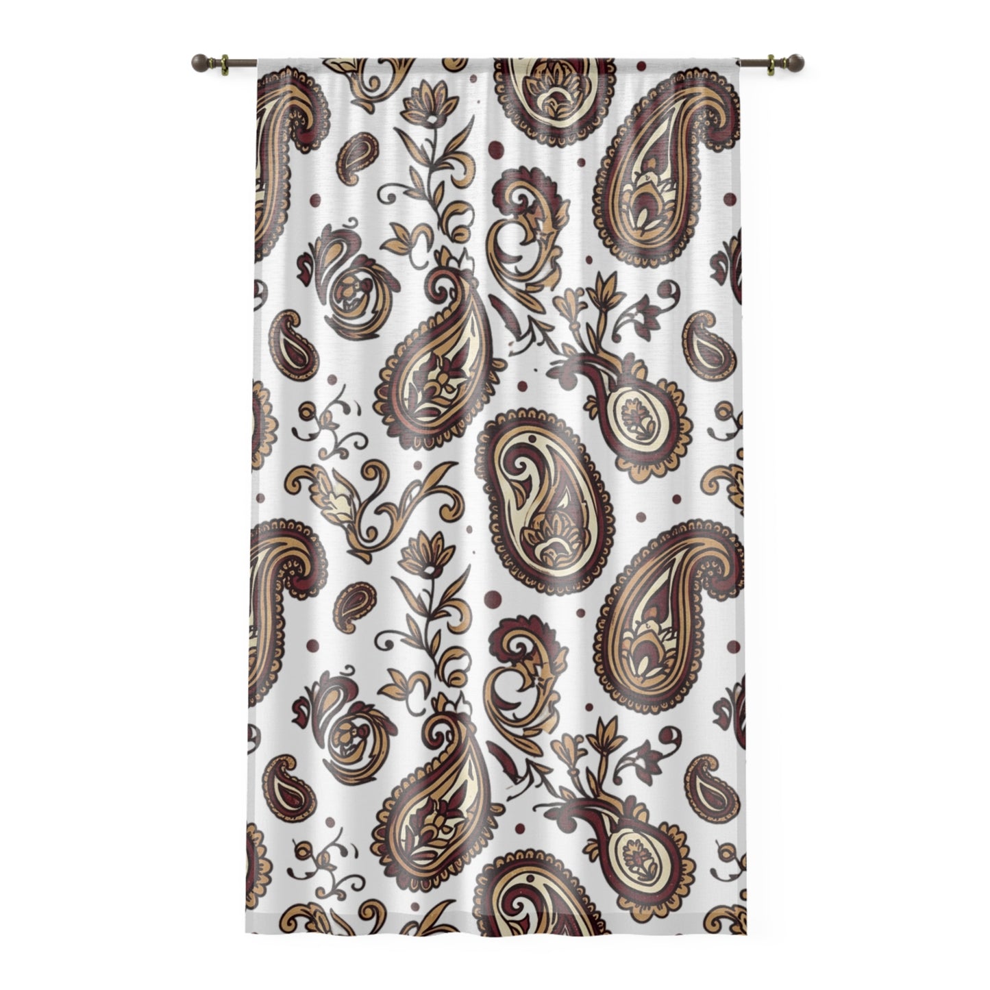 Paisley Sheer Window Curtain – Brown Floral Drapery Panel