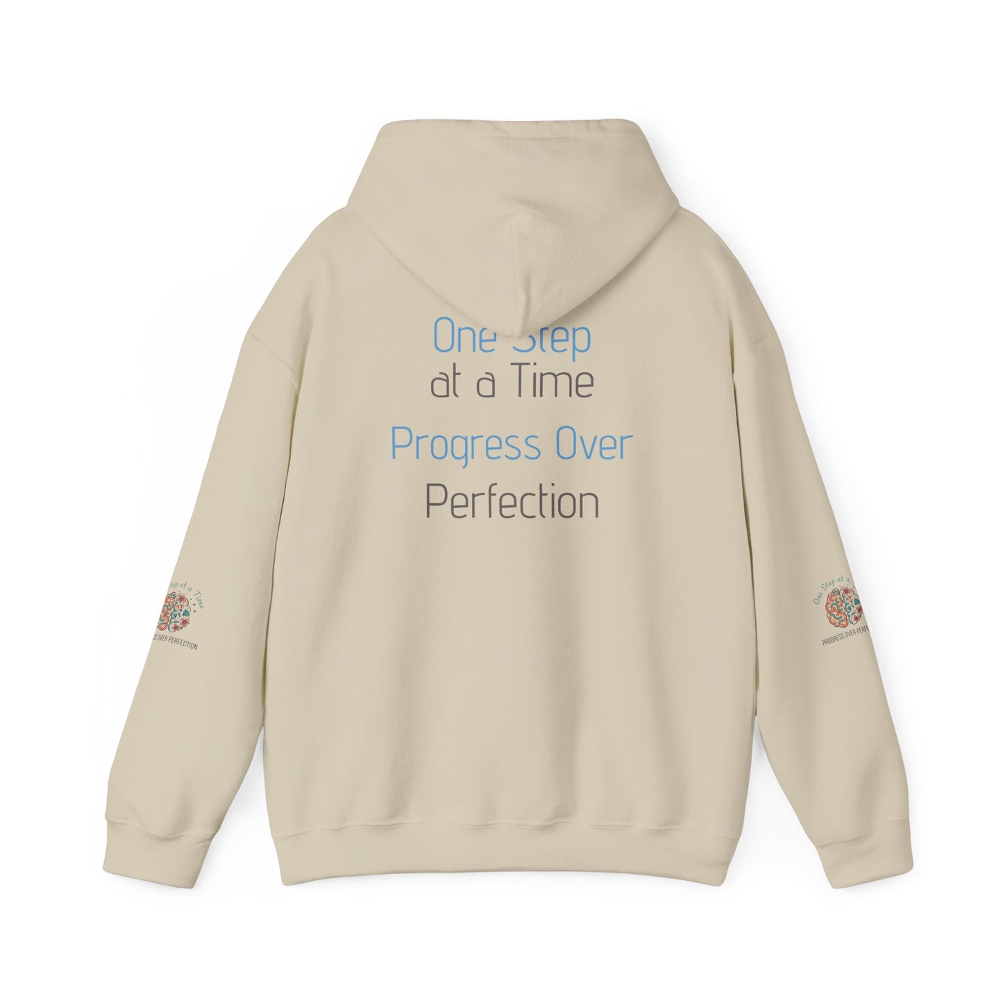 Hoodie — 'One Step at a Time' Brain & Flowers Motivational Pullover