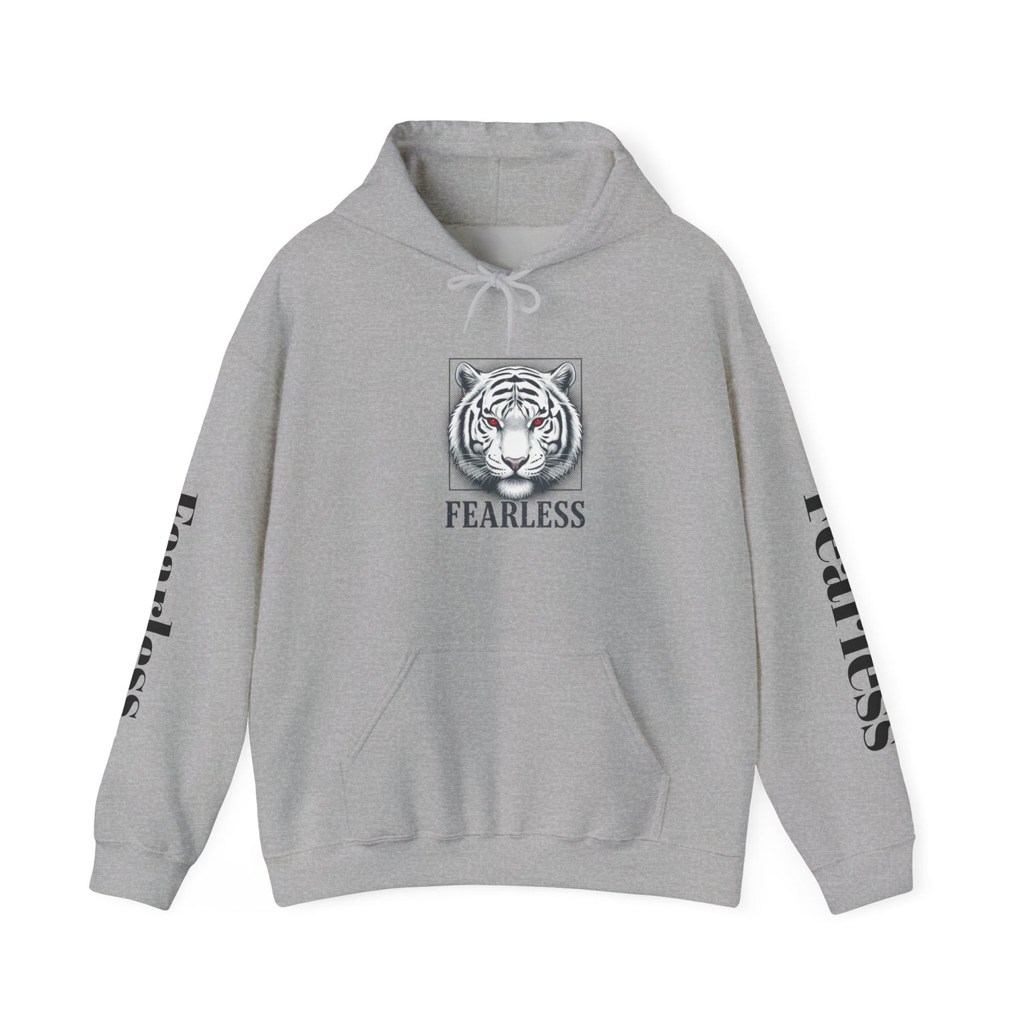 Fearless White Tiger Hoodie — 'FEARLESS' Graphic Hooded Sweatshirt