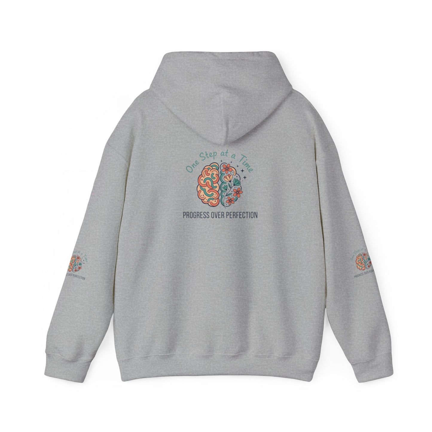 Hoodie — 'One Step at a Time' Brain & Flowers Motivational Pullover