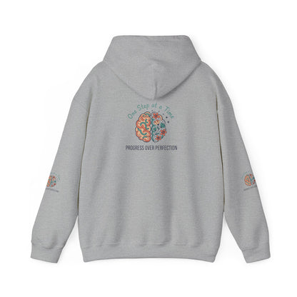 Hoodie — 'One Step at a Time' Brain & Flowers Motivational Pullover
