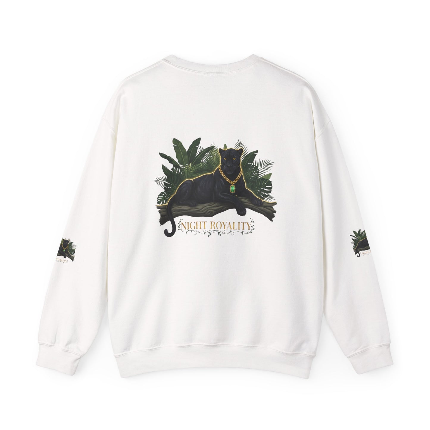 Panther Royale Crewneck Sweatshirt — "Night Royalty" Black Cat Graphic