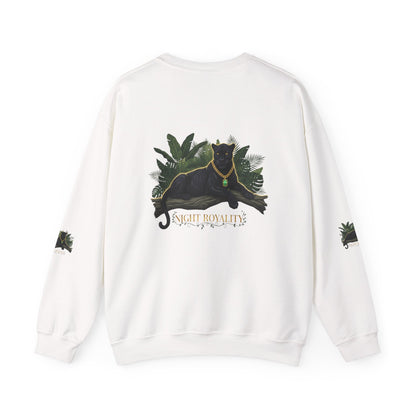 Panther Royale Crewneck Sweatshirt — "Night Royalty" Black Cat Graphic