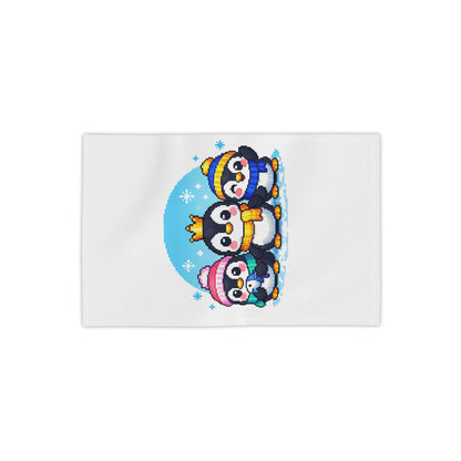Cute Penguin Family Beach Towel — Winter Crown & Hat Cartoon Design