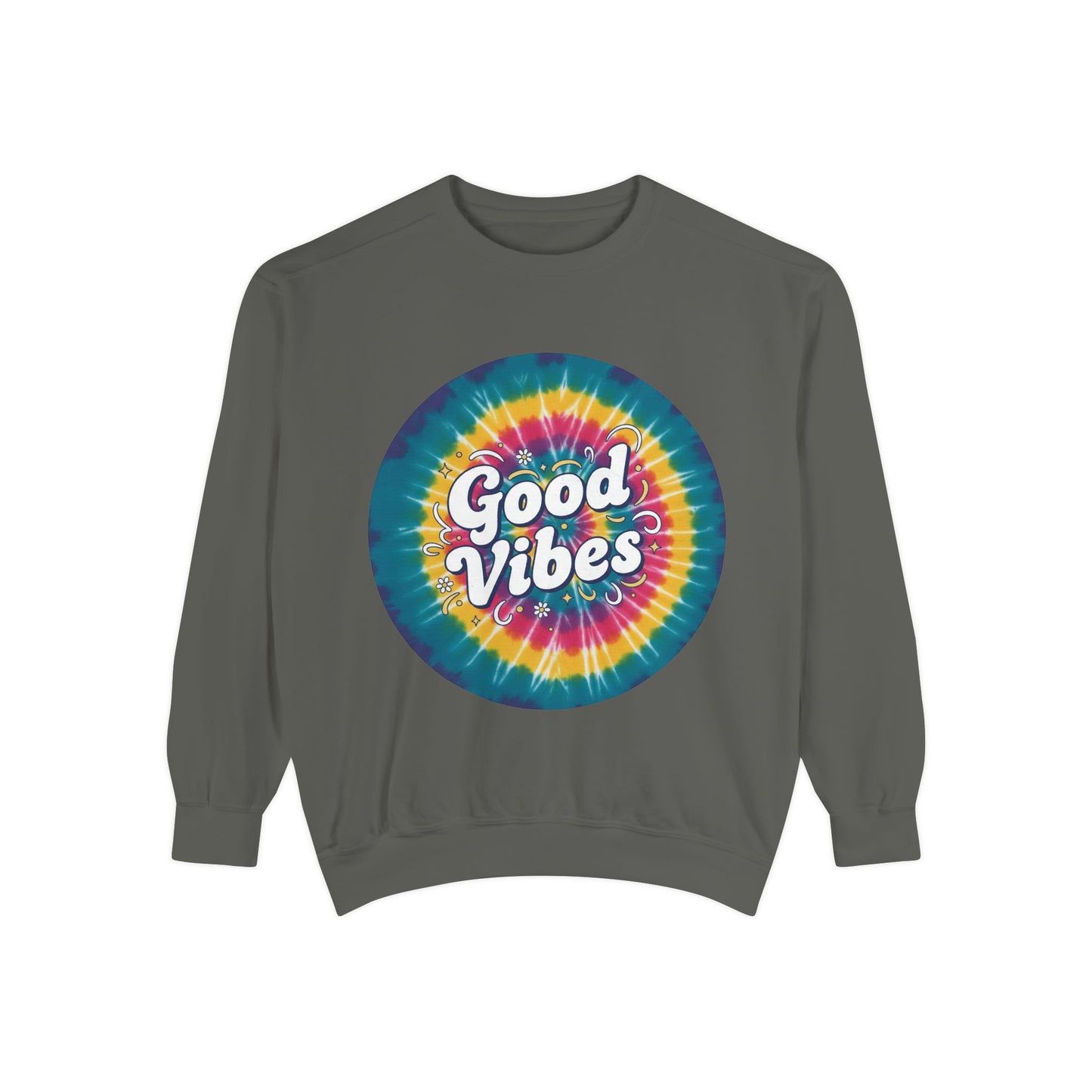 Tie-Dye "Good Vibes" Sweatshirt — Retro Colorful Cozy Pullover