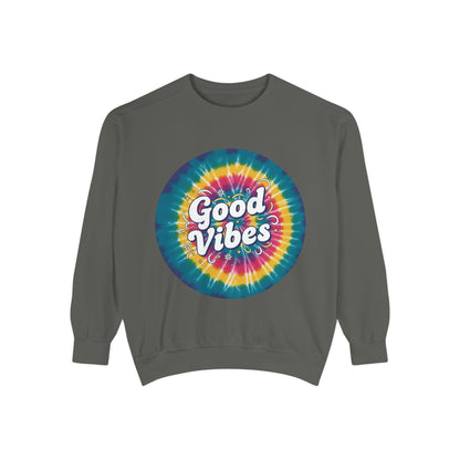 Tie-Dye "Good Vibes" Sweatshirt — Retro Colorful Cozy Pullover