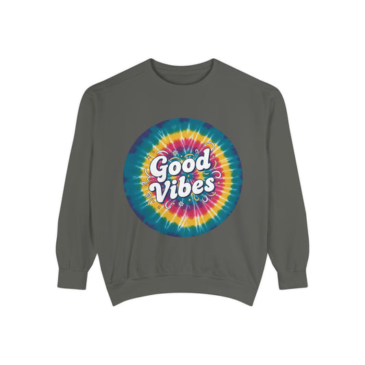 Tie-Dye "Good Vibes" Sweatshirt — Retro Colorful Cozy Pullover Merit Sell