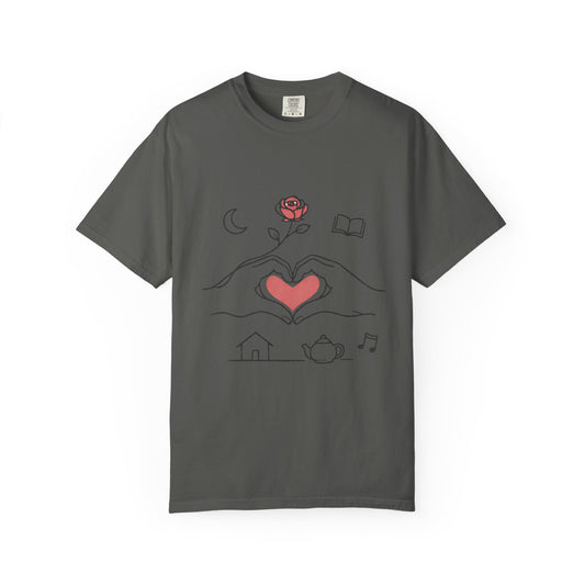 Heart Hands Graphic T-Shirt — Cozy Home, Tea & Book Love Design - Merit Sell