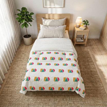 Geometric Rainbow Cotton Comforter — Colorful Modern Beach Ball Pattern Bedspread