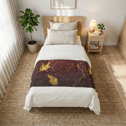 Gold Leaf Cotton Comforter - Burgundy Botanical Bedding
