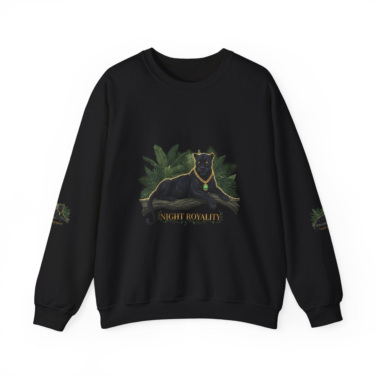Panther Royale Crewneck Sweatshirt — "Night Royalty" Black Cat Graphic