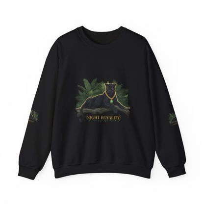 Panther Royale Crewneck Sweatshirt — "Night Royalty" Black Cat Graphic