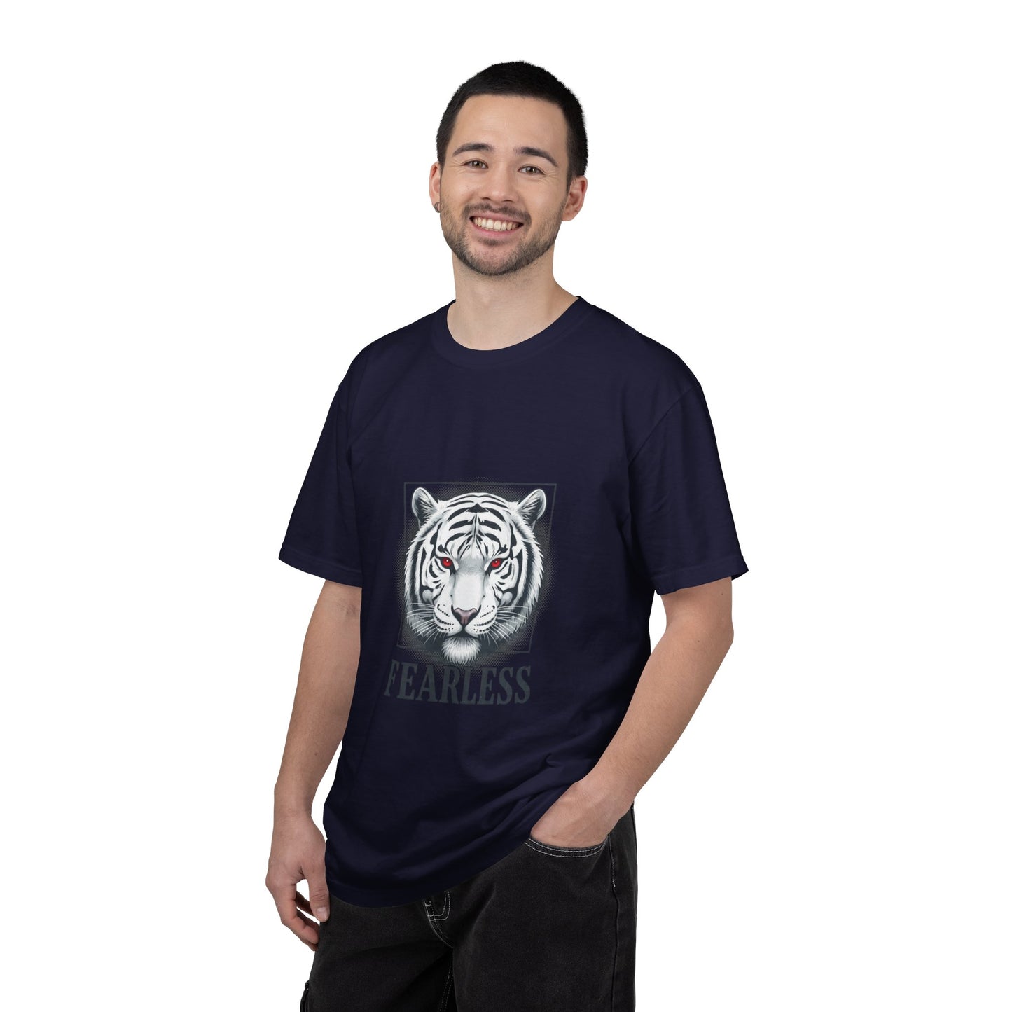 Fearless White Tiger T-Shirt — Bold Graphic Tee with 'FEARLESS' Text