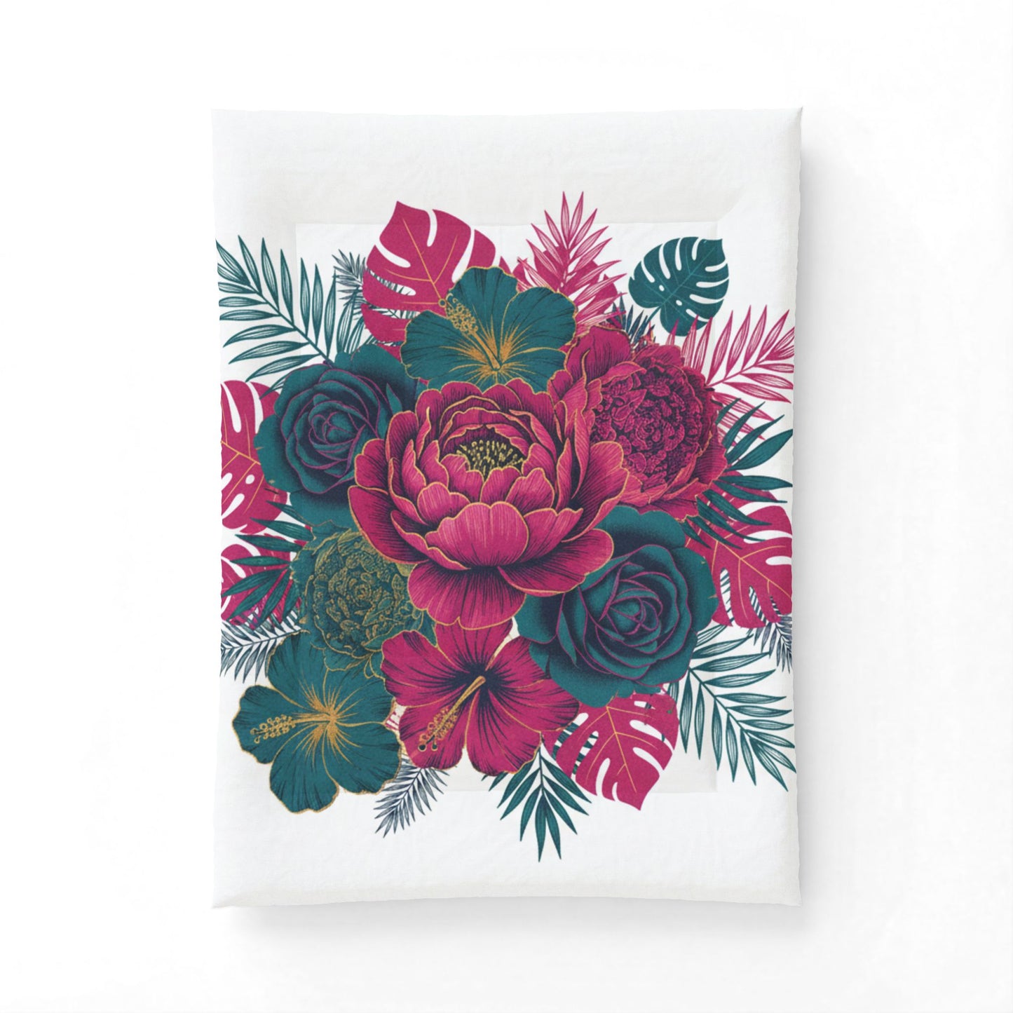 Floral Cotton Comforter - Tropical Pink & Teal Peony Bedding