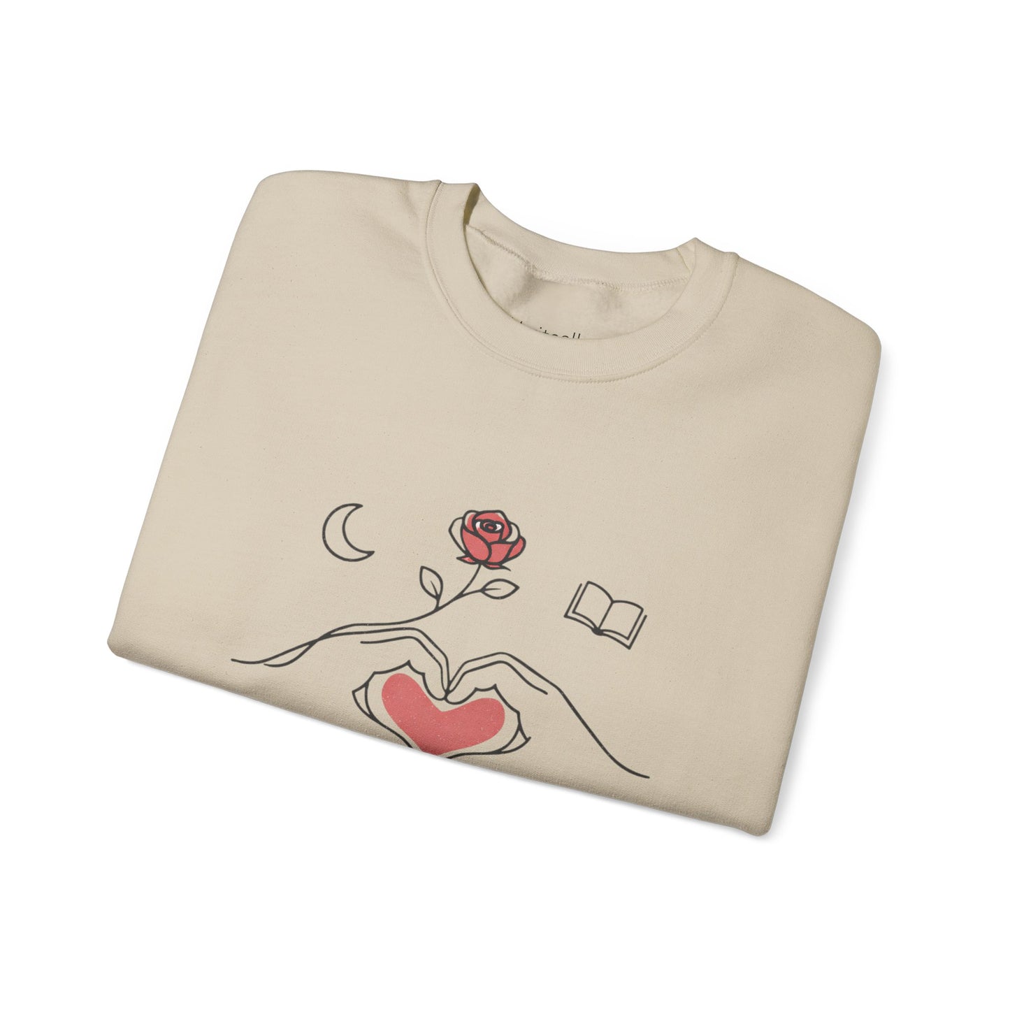 Crewneck Sweatshirt — Heart Hands Rose Illustration (Cozy Home & Self‑Care Vibe)