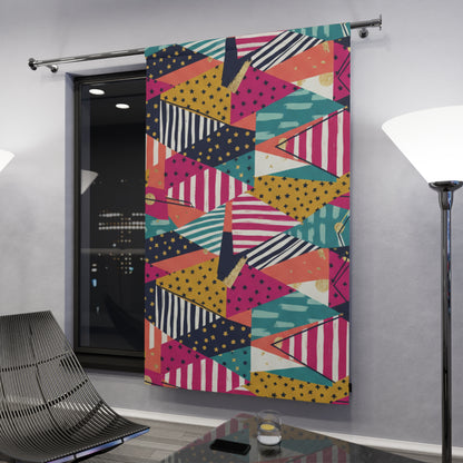 Abstract Geometric Triangle Curtain — Colorful Retro Pattern Window Panel