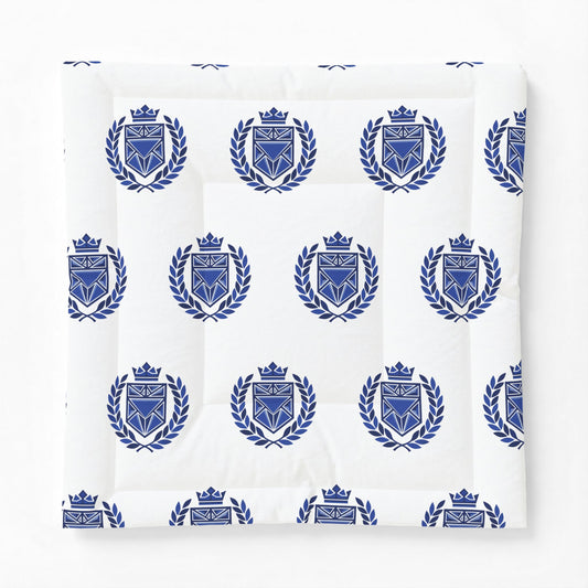 Blue Heraldic Crest Cotton Comforter — Classic Laurel & Crown Bedding