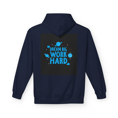 Dream Big Work Hard Hoodie — Motivational Space Graphic Pullover