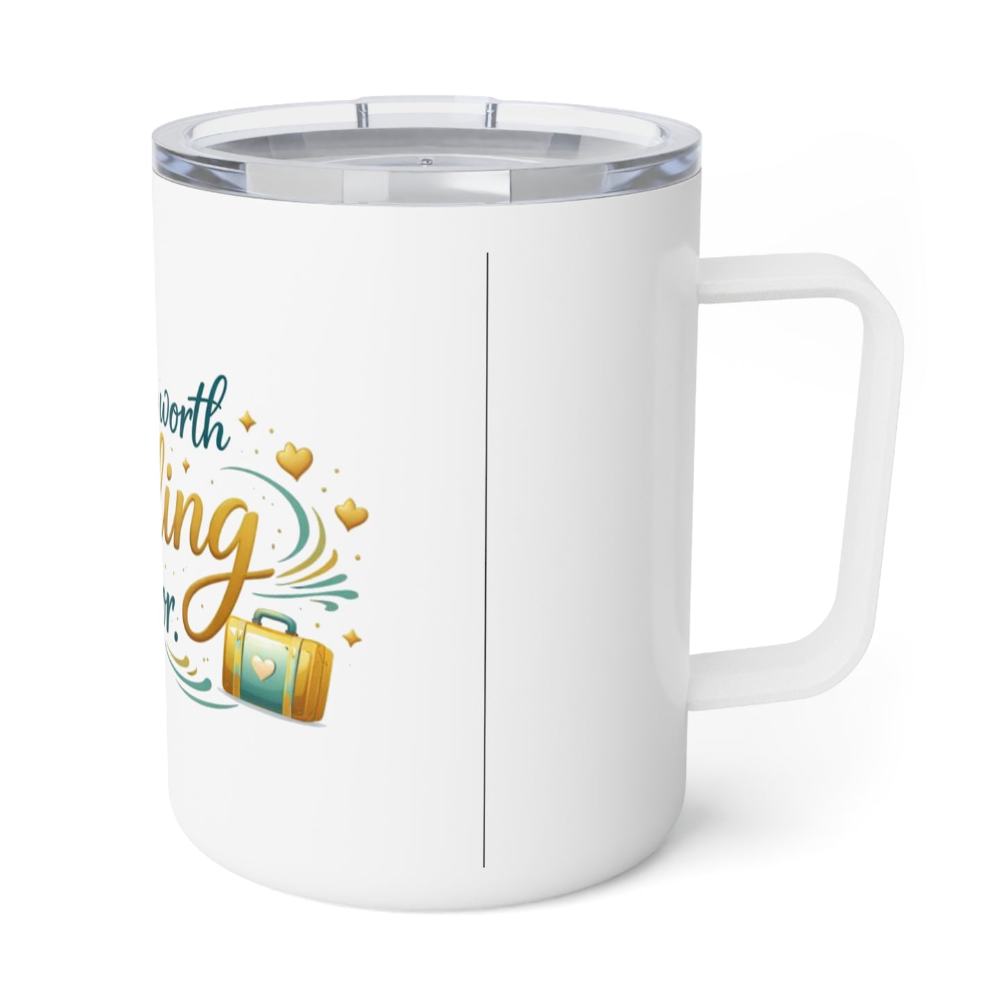 Insulated Coffee Mug — “Insulation Worth Traveling For” Travel Thermo Mug, 10oz
